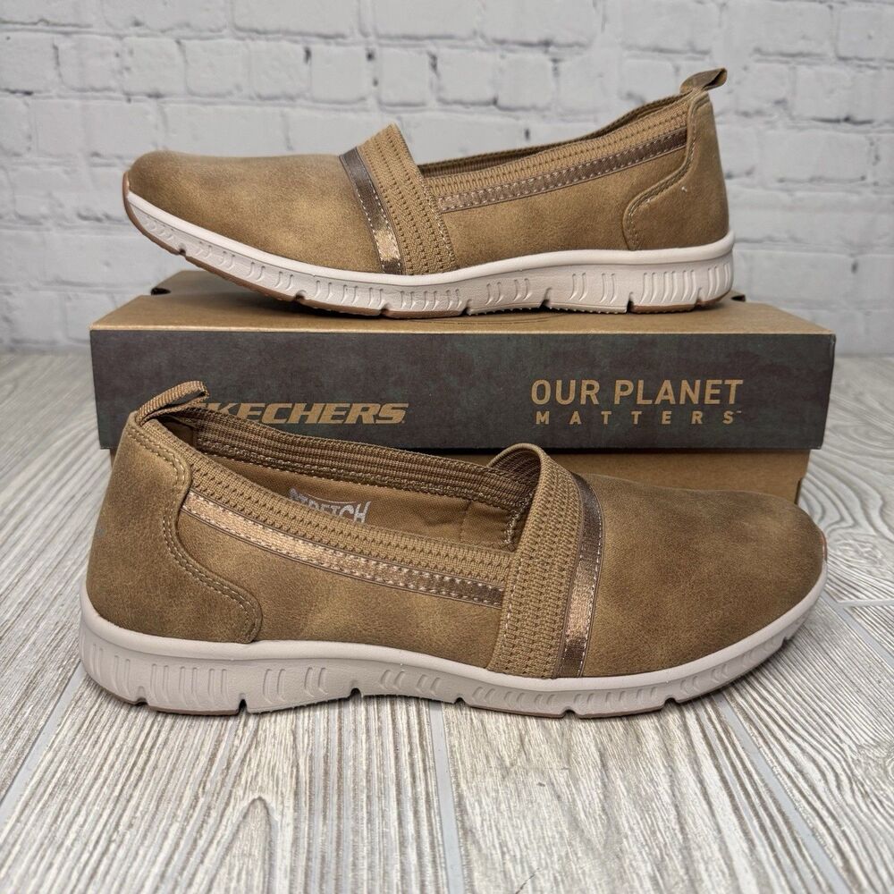 Skechers Be Cool Classy Step Slip On Shoes Womens 9.5 Chestnut Brown Stretch NEW